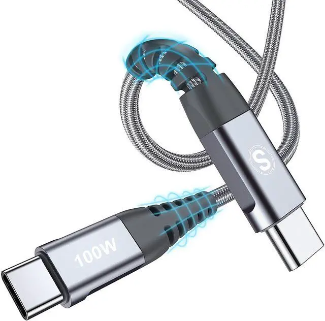 Main image of USB C to USB C Cable 100W [2Pack 10ft], sweguard Type C to Type C 5A Super Fast Charging Nylon Braided Cable Compatible with MacBook Pro 2020/19/18, iPad Pro 2020/18/Air 4, Galaxy S21/20/Note 20 etc