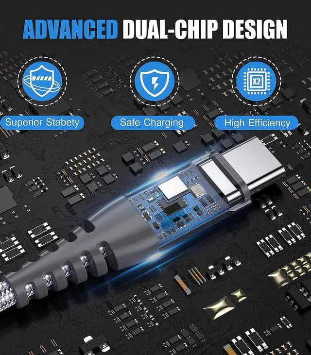 Alt view image 6 of 7 - USB C to USB C Cable 100W [2Pack 10ft], sweguard Type C to Type C 5A Super Fast Charging Nylon Braided Cable Compatible with MacBook Pro 2020/19/18, iPad Pro 2020/18/Air 4, Galaxy S21/20/Note 20 etc