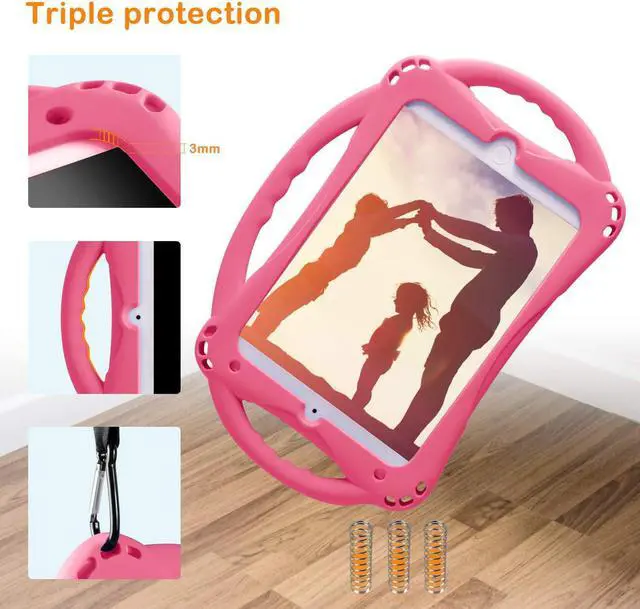 Alt view image 3 of 7 - TopEsct Kids Case for iPad mini 5 4 3 2 1,Silicone Childproof Case for iPad mini 5 4 3 2 1, Built-in Handle Stand, Comes with a Strap (Pink)