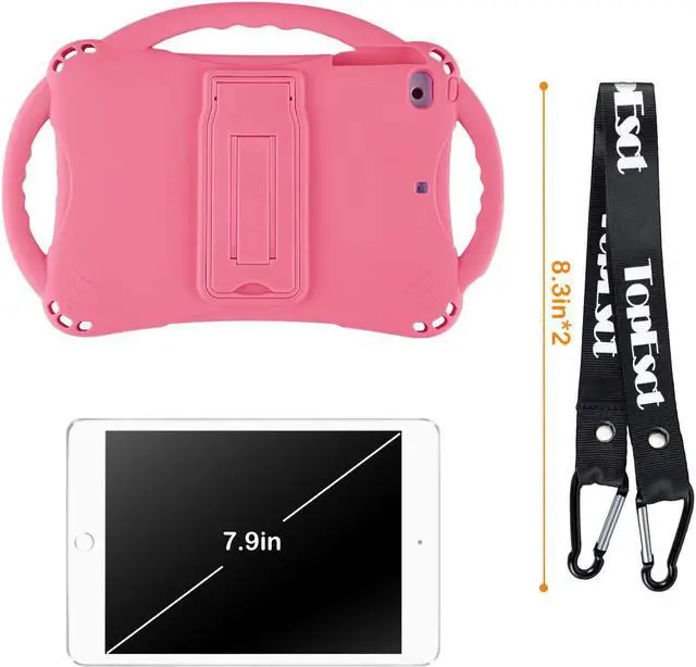 Alt view image 7 of 7 - TopEsct Kids Case for iPad mini 5 4 3 2 1,Silicone Childproof Case for iPad mini 5 4 3 2 1, Built-in Handle Stand, Comes with a Strap (Pink)