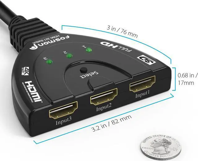 Alt view image 5 of 7 - 4K HDMI Switch 3 in 1 out 4K@30Hz, 3-Port HDMI Splitter Hub Switcher Auto Switching UHD 3D HDR HD 1080P HDCP, for HDTV, PS5/4, Xbox, Fire Stick