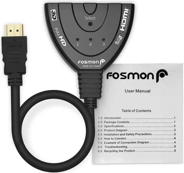 Alt view image 7 of 7 - 4K HDMI Switch 3 in 1 out 4K@30Hz, 3-Port HDMI Splitter Hub Switcher Auto Switching UHD 3D HDR HD 1080P HDCP, for HDTV, PS5/4, Xbox, Fire Stick