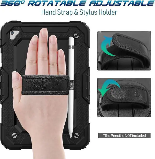 Alt view image 5 of 7 - iPad Air 5th/ 4th Generation Case (iPad Air 10.9 Case, iPad Air 5/4 Case): with Strong Protection, Screen Protector, Handle, Shoulder Strap, 360° Rotating Stand, Pencil Holder - Black