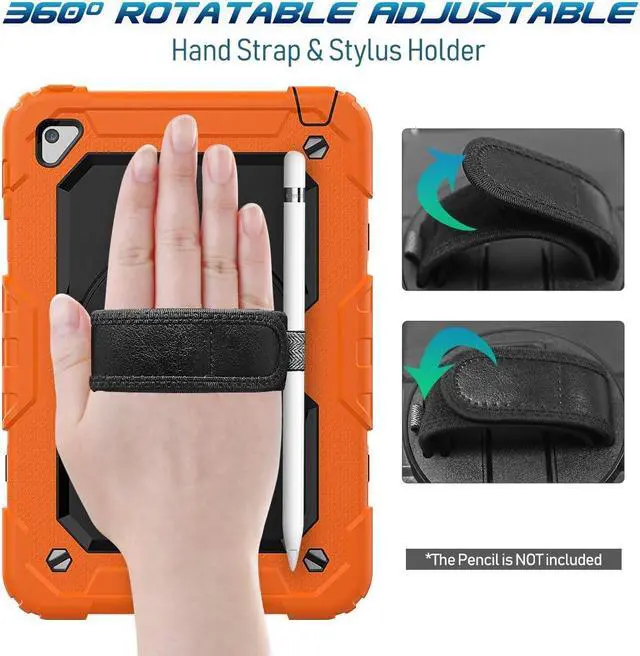 Alt view image 5 of 7 - Case for iPad Mini 5th Generation, iPad Mini 5 Case, iPad Mini 4 Case, Heavy Duty Case with Screen Kickstand Hand Strap Shoulder Strap Pencil Holder for iPad Mini 5/ 4th Gen 7.9-Inch - Orange
