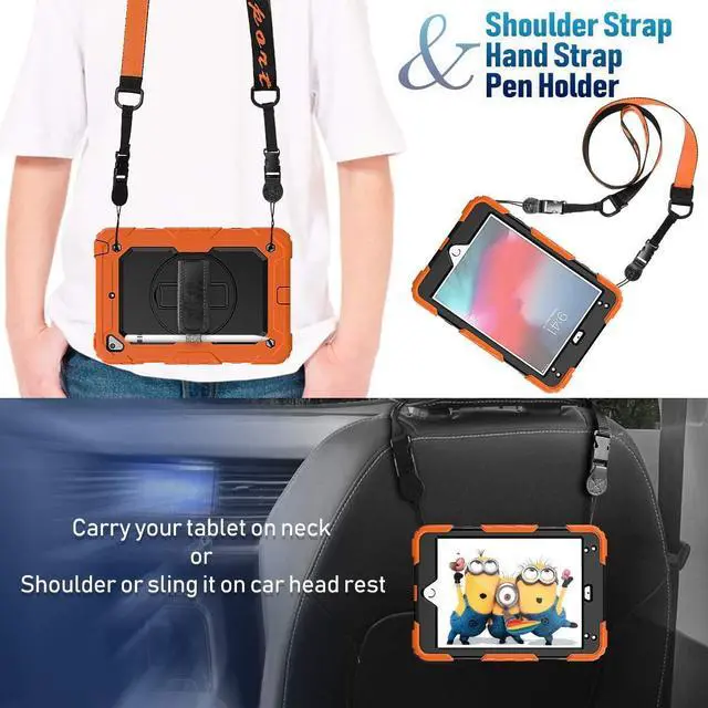 Alt view image 6 of 7 - Case for iPad Mini 5th Generation, iPad Mini 5 Case, iPad Mini 4 Case, Heavy Duty Case with Screen Kickstand Hand Strap Shoulder Strap Pencil Holder for iPad Mini 5/ 4th Gen 7.9-Inch - Orange