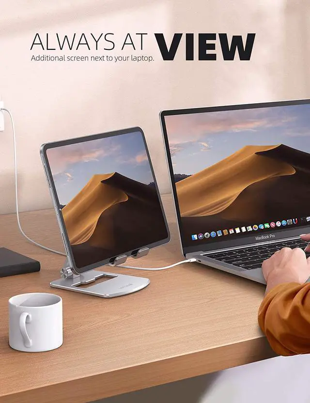 Alt view image 4 of 7 - Lamicall Adjustable Tablet Stand Holder - Foldable Tablet Dock, 360 Degree Rotating Desktop Tablet Mount, Compatible with iPad Pro 11 / 12.9, Mini, Air, Tabs, Kindle and 4.7" - 13" Tablet - Silver