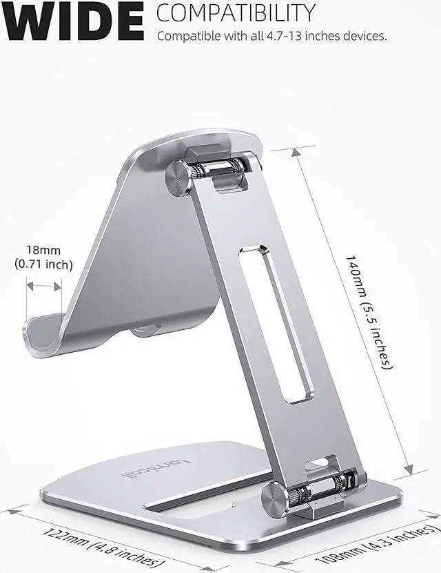 Alt view image 5 of 7 - Lamicall Adjustable Tablet Stand Holder - Foldable Tablet Dock, 360 Degree Rotating Desktop Tablet Mount, Compatible with iPad Pro 11 / 12.9, Mini, Air, Tabs, Kindle and 4.7" - 13" Tablet - Silver