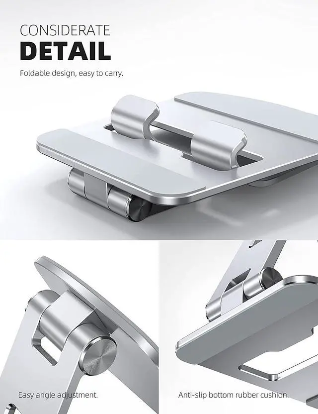 Alt view image 6 of 7 - Lamicall Adjustable Tablet Stand Holder - Foldable Tablet Dock, 360 Degree Rotating Desktop Tablet Mount, Compatible with iPad Pro 11 / 12.9, Mini, Air, Tabs, Kindle and 4.7" - 13" Tablet - Silver