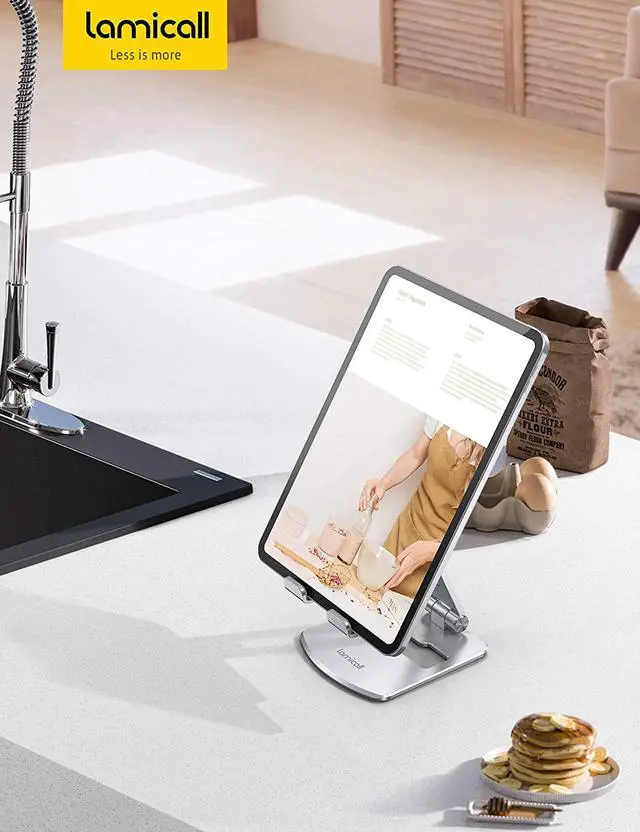 Alt view image 7 of 7 - Lamicall Adjustable Tablet Stand Holder - Foldable Tablet Dock, 360 Degree Rotating Desktop Tablet Mount, Compatible with iPad Pro 11 / 12.9, Mini, Air, Tabs, Kindle and 4.7" - 13" Tablet - Silver