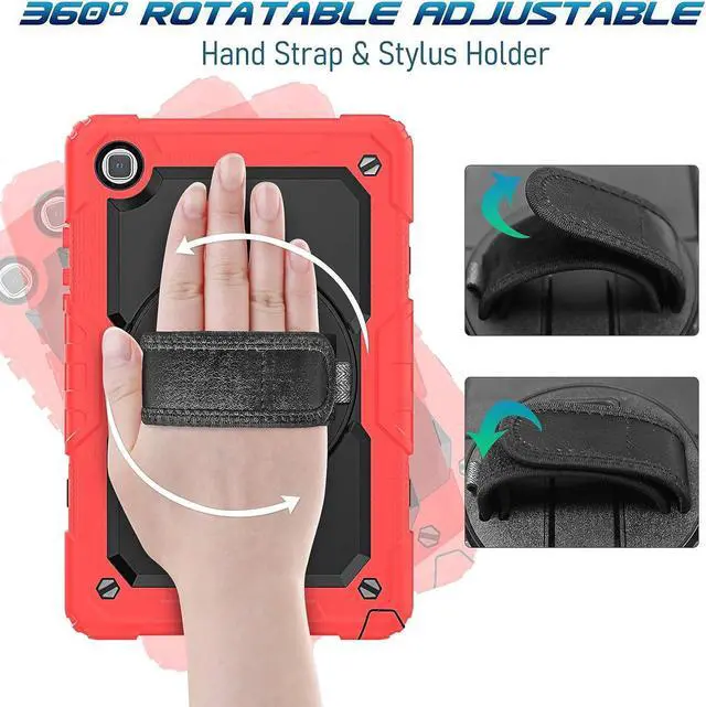 Alt view image 4 of 7 - Case for Samsung Galaxy Tab A7 (10.4 Inch) 2020/2022, SM-T500/ T503 Case, Durable Sturdy Case with Screen Protector Swivel Stand Hand Shoulder Strap Drop-Proof Galaxy Tablet A7 Case - Red