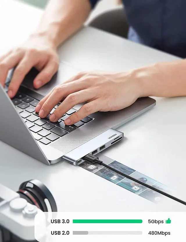 Alt view image 3 of 7 - UGREEN USB C Hub for MacBook Aluminum Type C Adapter with 3 USB 3.0 100W USB C Power Delivery Micro SD SD Card Reader Compatible for MacBook Pro Air M1 2020 2019 2018 2017, Silver