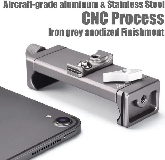 Alt view image 3 of 7 - Metal iPad Holder for Tripod Mount 1/4 Screw Acra/RRS Rail Plate Mounts Fits iPad 1 2 3 4 5 Mini Air Pro Universal Tablet iPad Clamp Holder Stablizer Adapter