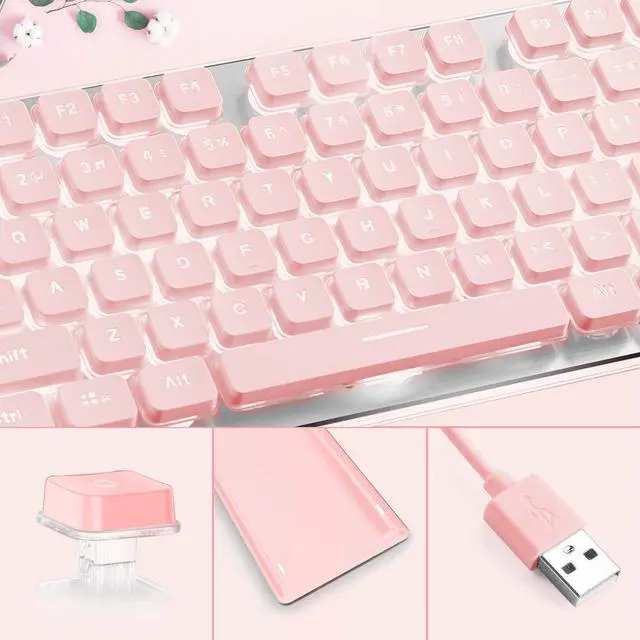 Alt view image 3 of 7 - LANGTU Computer Keyboard, Backlit LED Pink for Office, All-Metal Panel USB Wired Membrane, 25 Keys Anti-ghosting, 104 Keys Laptop Compatible