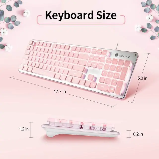 Alt view image 6 of 7 - LANGTU Computer Keyboard, Backlit LED Pink for Office, All-Metal Panel USB Wired Membrane, 25 Keys Anti-ghosting, 104 Keys Laptop Compatible