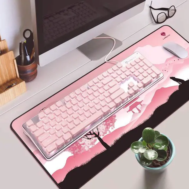 Alt view image 7 of 7 - LANGTU Computer Keyboard, Backlit LED Pink for Office, All-Metal Panel USB Wired Membrane, 25 Keys Anti-ghosting, 104 Keys Laptop Compatible