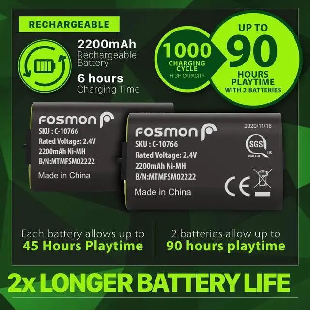 Alt view image 3 of 6 - Fosmon Dual 2 MAX Charger with 2x 2200mAh Rechargeable Battery Pack Compatible with Xbox Series X/S(2020), Xbox One/One X/One S Elite Controllers, High Speed Charging Docking Station Kit - Black