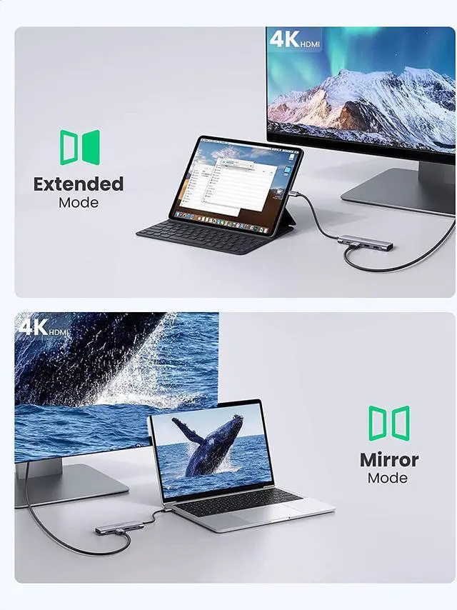 Alt view image 3 of 7 - UGREEN USB C Hub 6 in 1 Type C to HDMI 4K, 2 USB 3.0 Ports, SD TF Card Reader, 100W PD Charging Adapter Dock Station for MacBook Pro Air 2019 2018, Galaxy Note 10 S10 S9 S8, Surface Go