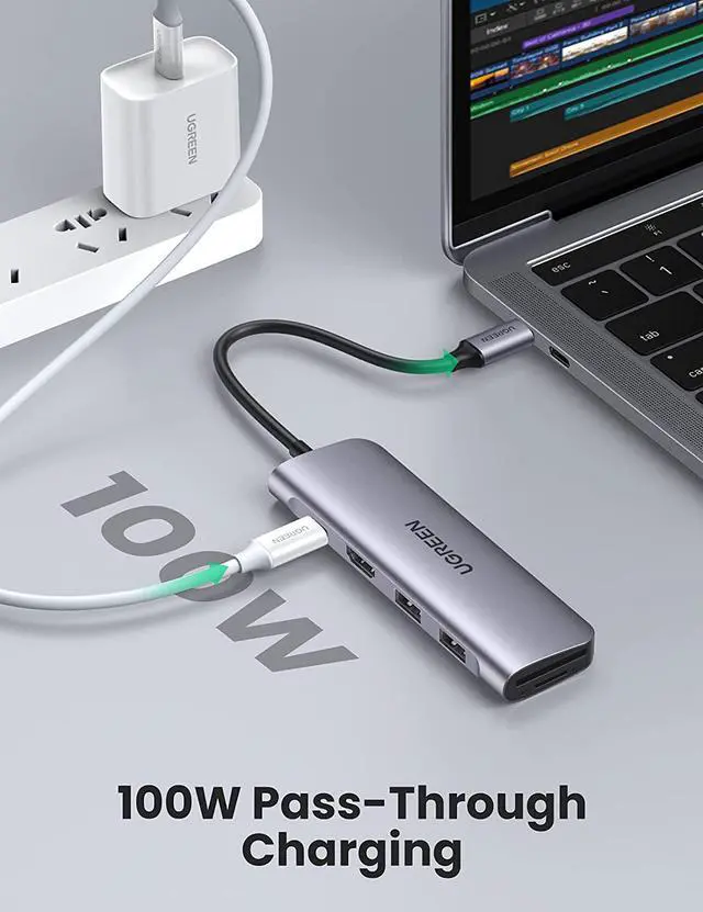 Alt view image 4 of 7 - UGREEN USB C Hub 6 in 1 Type C to HDMI 4K, 2 USB 3.0 Ports, SD TF Card Reader, 100W PD Charging Adapter Dock Station for MacBook Pro Air 2019 2018, Galaxy Note 10 S10 S9 S8, Surface Go