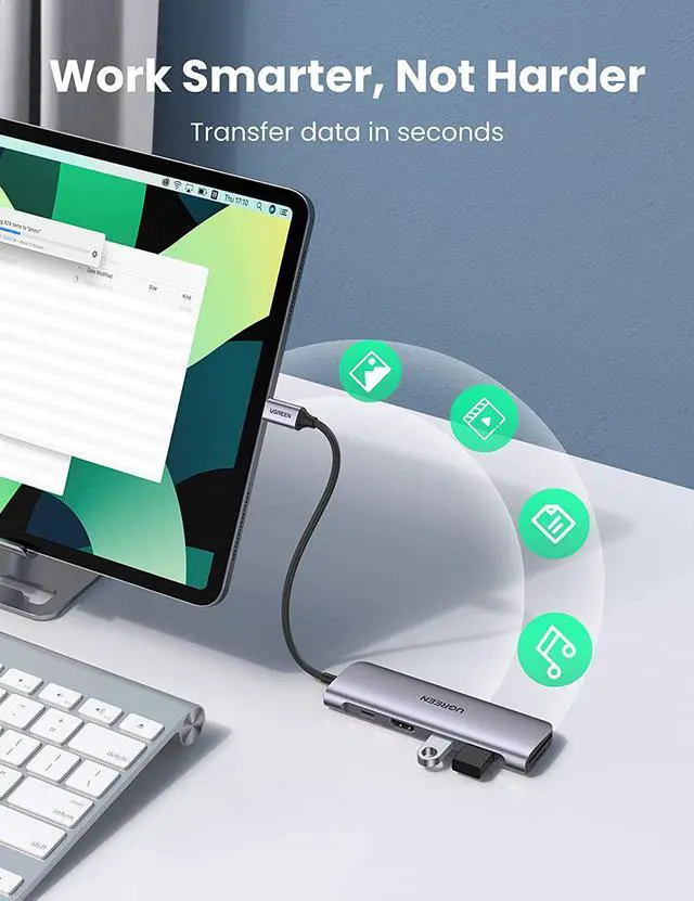 Alt view image 6 of 7 - UGREEN USB C Hub 6 in 1 Type C to HDMI 4K, 2 USB 3.0 Ports, SD TF Card Reader, 100W PD Charging Adapter Dock Station for MacBook Pro Air 2019 2018, Galaxy Note 10 S10 S9 S8, Surface Go