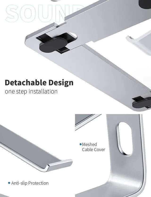 Alt view image 5 of 7 - SOUNDANCE Laptop Stand, Aluminum Computer Riser, Ergonomic Laptops Elevator for Desk, Metal Holder Compatible with 10 to 15.6 Inches Notebook Computer, Silver