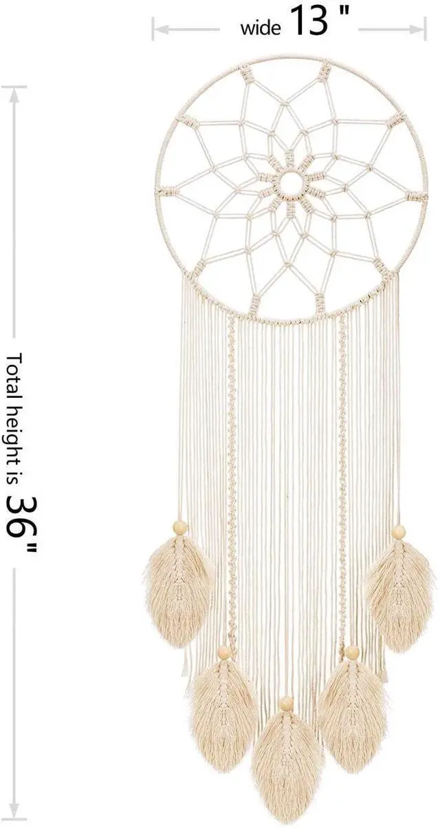 Alt view image 2 of 7 - Macrame Dream Catcher Woven Feather Large Wall Hanging Handmade Dreamcatcher Boho Tassels Decoration Home Decor Ornament Craft Gift, 36 x 13 inches