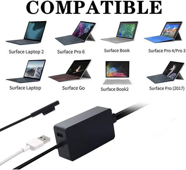Alt view image 2 of 7 - 65W for Surface Pro Charger Laptop Charger 15V 4.0A Power Supply Adapter Compatible with Surface Pro 3/4/5/6/7 for Microsoft Surface Book Laptop/Tablet Works with 65W&44W&36W&24 by Uflatek