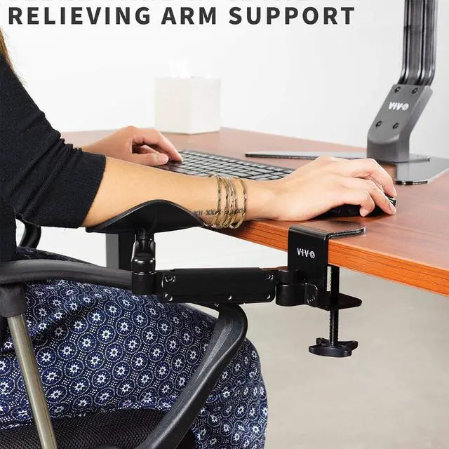 Alt view image 4 of 7 - 2 Pack Clamp-on Adjustable Armrests, Universal Desk Cradle 360° Rotating Elbow Platform, Arm Support Steel Base Table Extension, Black, MOUNT-ARM02P