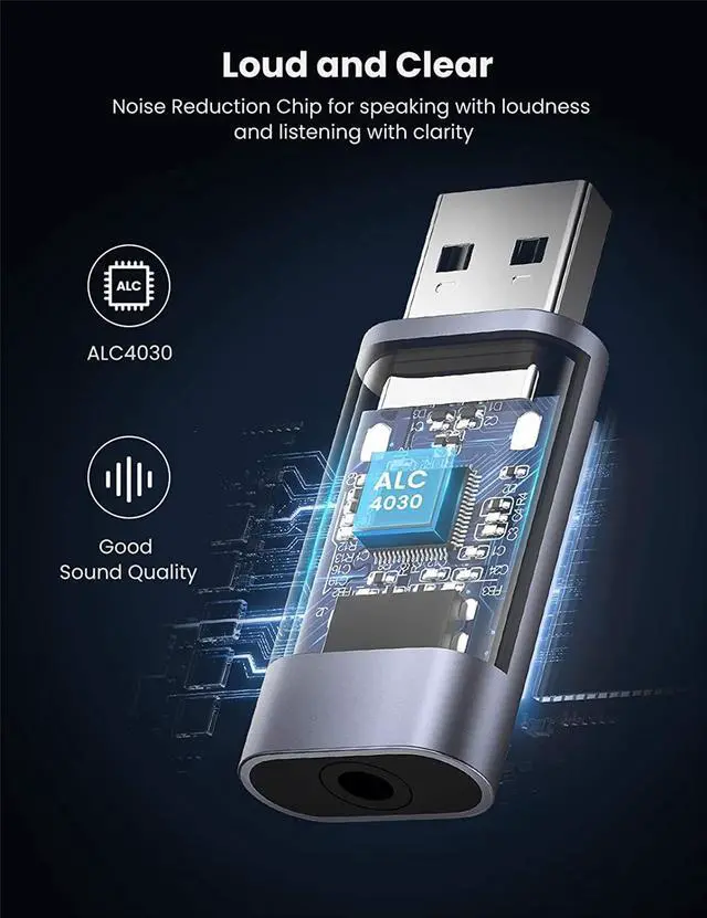 Alt view image 5 of 5 - ugreen usb external sound card audio adapter 2 in 1 usb to 3.5mm jack audio adapter aluminum stereo sound card for windows mac ps5 linux pc laptops desktops