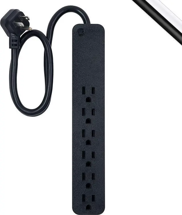 Alt view image 7 of 14 - GE Pro 6 Outlet Surge Protector, 2 ft Extension Cord, Power Strip, Flat Plug, Wall Mount, Black, 45170
