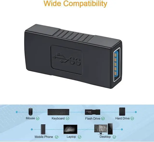 Alt view image 7 of 7 - USB 3.0 Coupler, CableCreation 2 Pack USB 3.0 Type A Female to Female Extension Adapter, USB to USB Adapter, Black