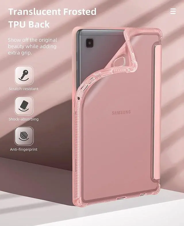Alt view image 3 of 7 - Case Fits  Galaxy Tab A7 Lite 8.7 2021 (SM-T225/T220/T227) Slim Lightweight Smart Case Trifold Stand Case with Soft TPU Translucent Frosted Back Shell for Galaxy Tab A7 Lite Rose Gold