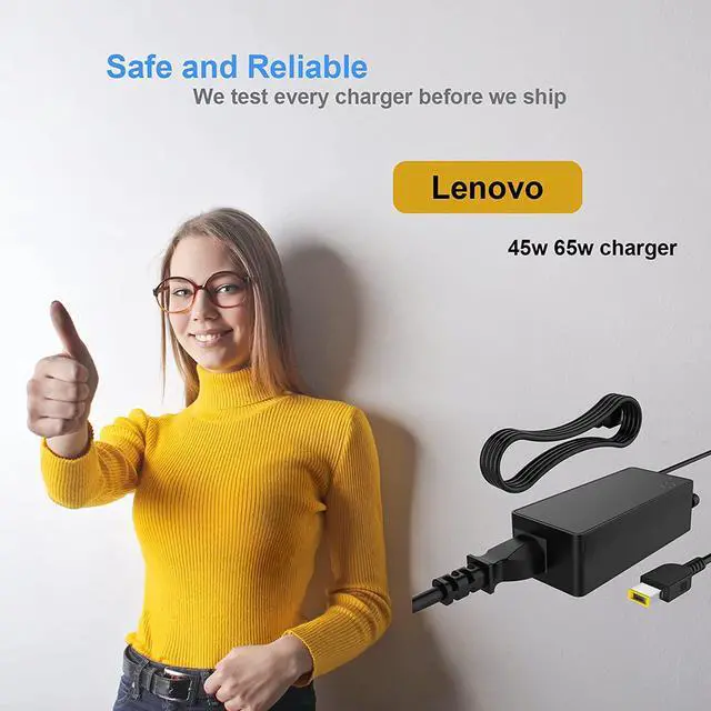 Alt view image 3 of 7 - 65W 45w Charger for Lenovo Square Connector for Thinkpad T440 G50 T460 T470 T450, X1 Carbon, Flex 3 ADLX45NDC2A PA-1650-72 Laptop-Power Supply Cord by Uflatek (Not USB-C!)