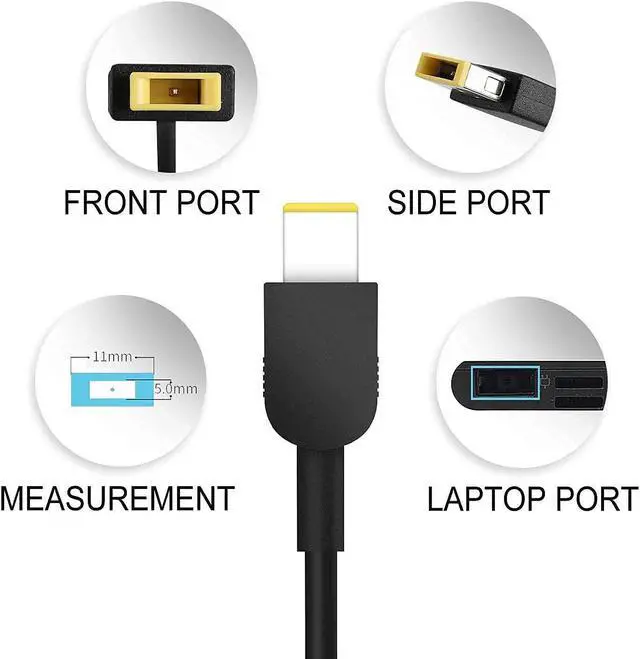 Alt view image 6 of 7 - 65W 45w Charger for Lenovo Square Connector for Thinkpad T440 G50 T460 T470 T450, X1 Carbon, Flex 3 ADLX45NDC2A PA-1650-72 Laptop-Power Supply Cord by Uflatek (Not USB-C!)