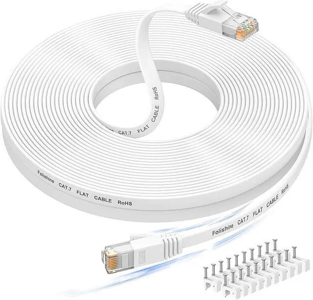 Main image of 60 ft Ethernet Cable, Cat 6e/Cat6 Long Ethernet Cable with Snagless Rj45 Connector, High Speed Patch Cord Than Cat 5e/Cat 5, Flat White Shielded LAN Cable for Ethernet Network Switch, PS4 and Modem