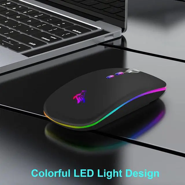 Alt view image 2 of 7 - HOTLIFE LED Wireless Mouse, Slim Rechargeable Silent Portable USB Optical 2.4G Wireless Bluetooth Two Mode Computer Mice with USB Receiver and Type C Adapter (Black)