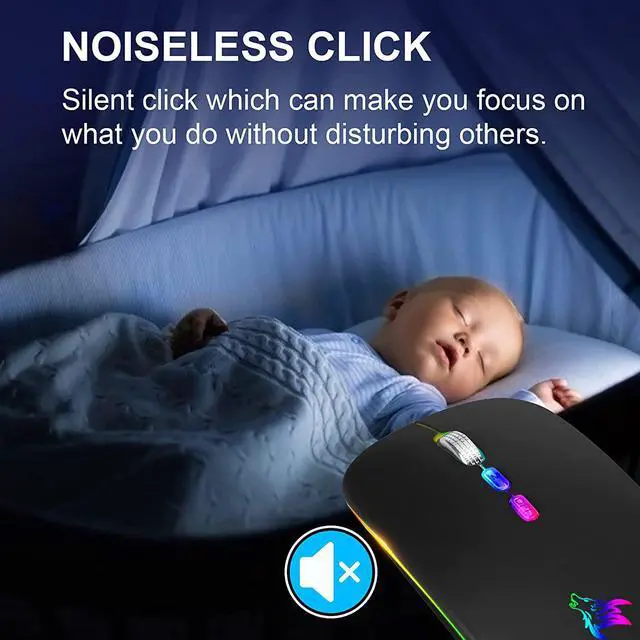 Alt view image 3 of 7 - HOTLIFE LED Wireless Mouse, Slim Rechargeable Silent Portable USB Optical 2.4G Wireless Bluetooth Two Mode Computer Mice with USB Receiver and Type C Adapter (Black)