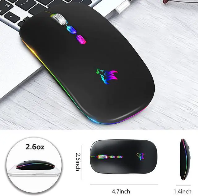 Alt view image 7 of 7 - HOTLIFE LED Wireless Mouse, Slim Rechargeable Silent Portable USB Optical 2.4G Wireless Bluetooth Two Mode Computer Mice with USB Receiver and Type C Adapter (Black)