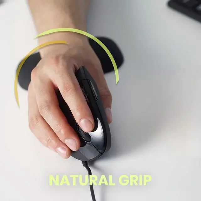 Alt view image 4 of 7 - PERIMICE-513 Wired Ergonomic Vertical Mouse - 6 Buttons with 1000/1600/3200/6400 DPI - Right-Handed Design - Wired USB 5.9ft Cable - Black