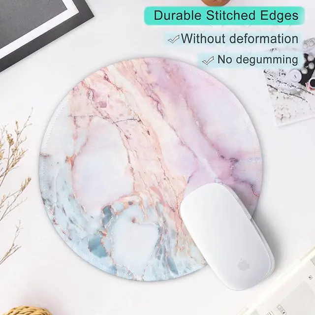 Alt view image 2 of 7 - Marble Round Mouse Pad Pink Marble Customized Premium-Textured Mouse Mat Washable Mousepads with Cloth Non-Slip Rubber Base Small Mousepad 7.87×7.87×0.12 inches (Pink Marble)