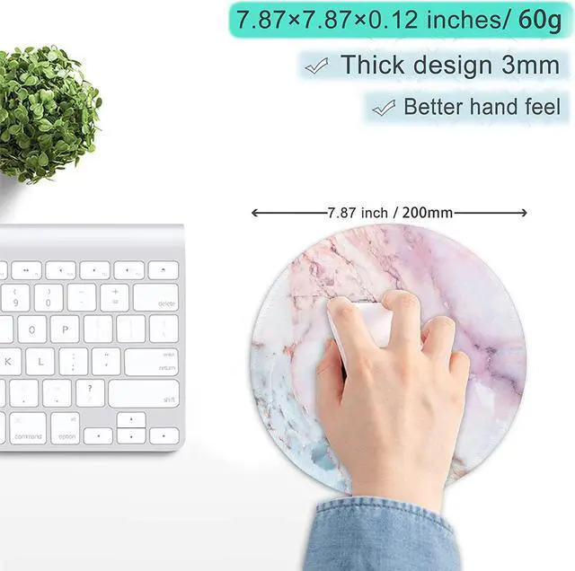 Alt view image 4 of 7 - Marble Round Mouse Pad Pink Marble Customized Premium-Textured Mouse Mat Washable Mousepads with Cloth Non-Slip Rubber Base Small Mousepad 7.87×7.87×0.12 inches (Pink Marble)