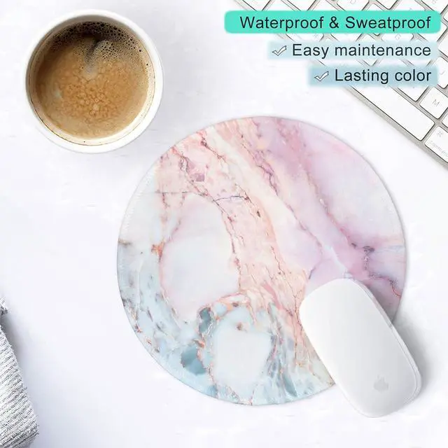 Alt view image 5 of 7 - Marble Round Mouse Pad Pink Marble Customized Premium-Textured Mouse Mat Washable Mousepads with Cloth Non-Slip Rubber Base Small Mousepad 7.87×7.87×0.12 inches (Pink Marble)