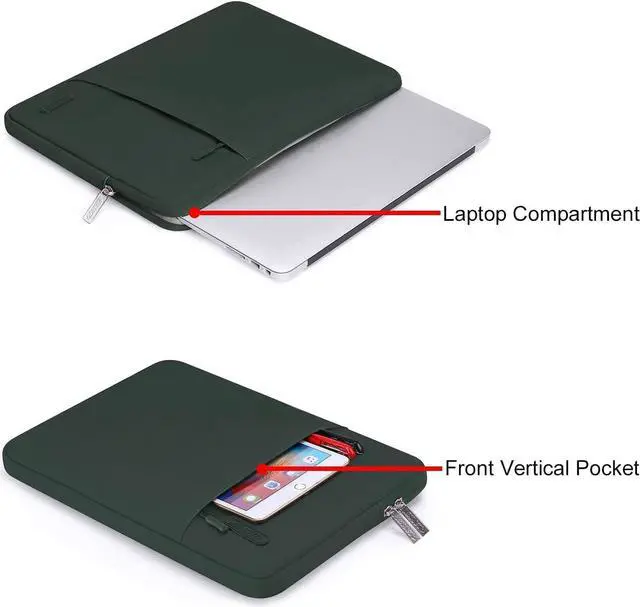Alt view image 4 of 6 - Laptop Sleeve Bag Compatible with MacBook Air/Pro 13-13.3 inch Notebook Compatible with MacBook Pro 14 inch M3 M2 M1 Chip Pro Max 2024-2021 Polyester Vertical Case with Pocket Midnight Green