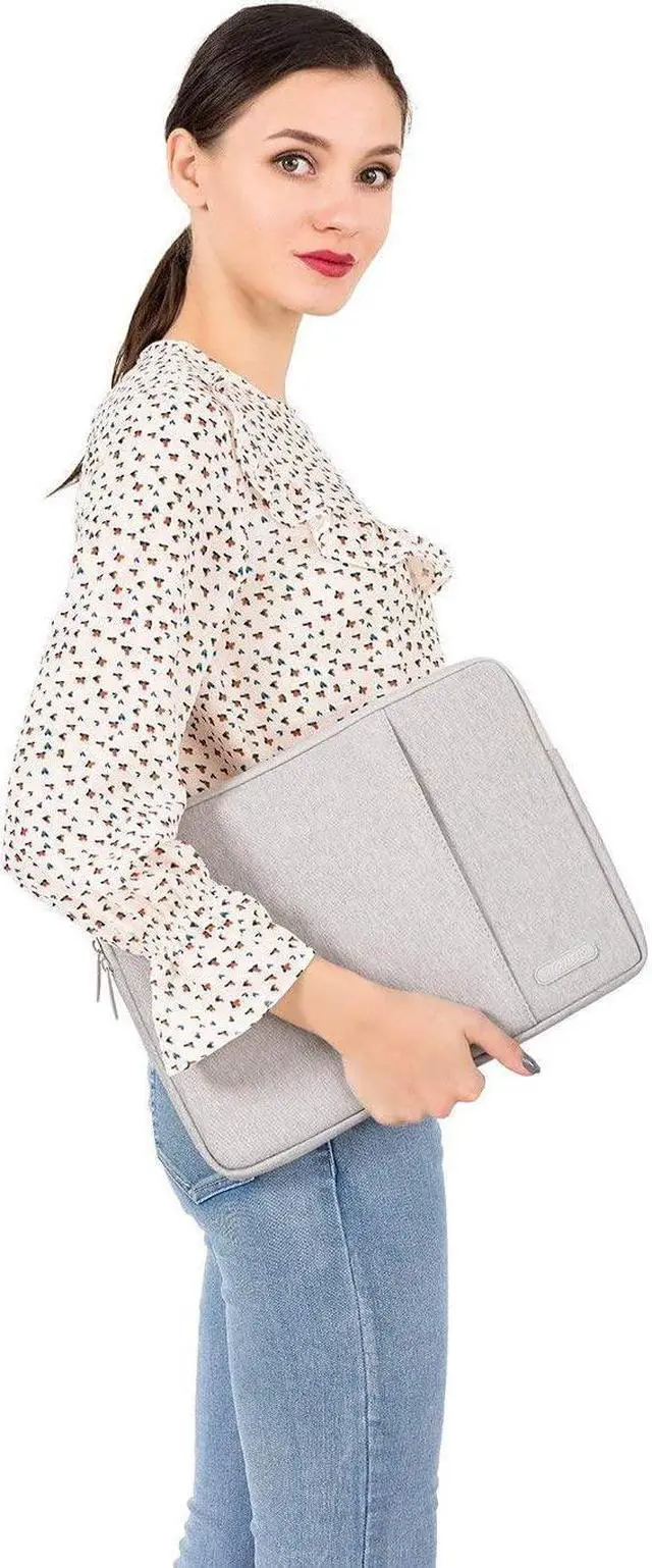 Alt view image 5 of 7 - MOSISO Laptop Sleeve Bag Compatible with MacBook Air 2010-2017/Pro Retina 2008-2015 13-13.3 inch/Pro 14 inch A2779 M2 A2442 M1 2023-2021, Polyester Vertical Protective Case with Pocket, Gray