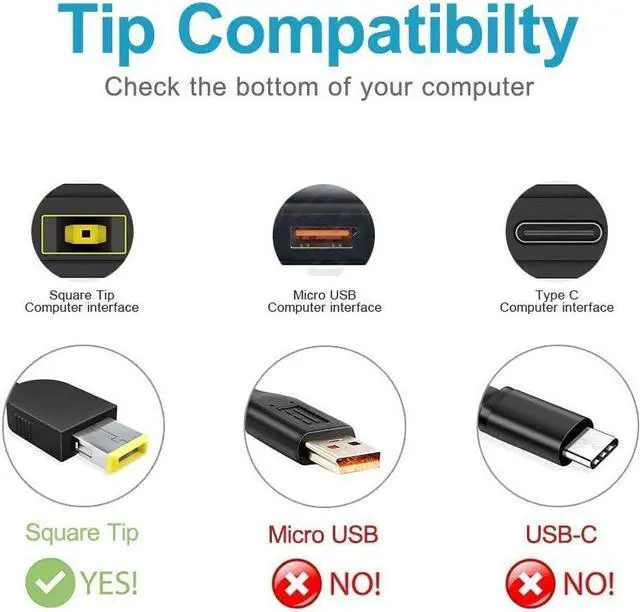 Alt view image 2 of 7 - 65W AC Charger Fit for Lenovo Z50 Z40 Z70 Z50-70 Z50-75 Z40-70 Z40-75 Z70-80 Z410 Z510 Z710 Laptop Power Supply Adapter Cord UL Listed