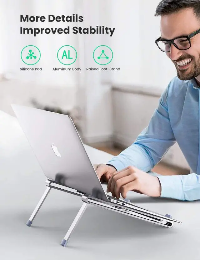 Alt view image 4 of 6 - UGREEN Laptop Stand Holder Riser Aluminum Adjustable Compatible for MacBook Pro Air, Dell XPS 15 13, Google Chromebook Pixel, Huawei MateBook, Yoga 900, up to 15.6 Inch Laptop
