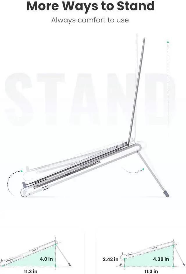 Alt view image 5 of 6 - UGREEN Laptop Stand Holder Riser Aluminum Adjustable Compatible for MacBook Pro Air, Dell XPS 15 13, Google Chromebook Pixel, Huawei MateBook, Yoga 900, up to 15.6 Inch Laptop