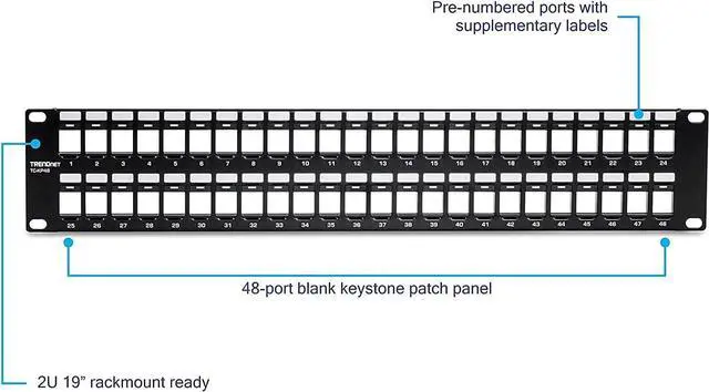 Alt view image 3 of 6 - TRENDnet 48-Port Blank Keystone 2U HD Patch Panel, TC-KP48, 2U 19 Metal Rackmount Housing, HD Keystone Network Patch Panel, Recommended w/TC-K25C6 & TC-K50C6 Cat6 Keystone Jacks (Sold Separately)