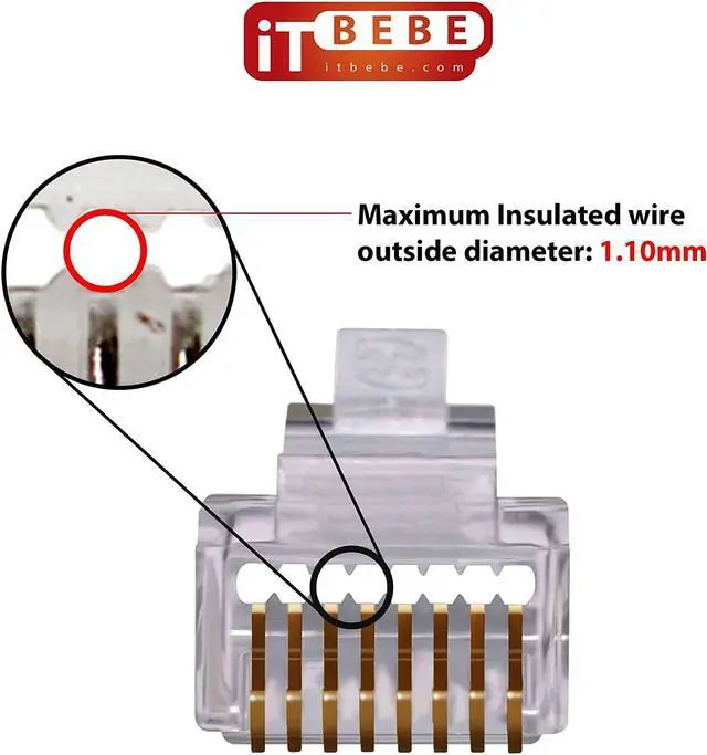 Alt view image 3 of 5 - ITBEBE Gold Plated RJ45 CAT6 8P8C 100 Pieces Pass Through 3 Micron 3u 3 Prong Premium Connectors