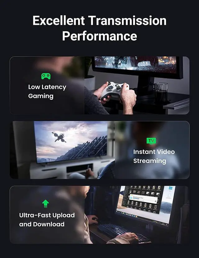 Alt view image 4 of 7 - UGREEN Cat 6 Ethernet Cable Braided Cat6 Gigabit High Speed 1000Mbps Internet Cable RJ45 Shielded Network LAN Cord Compatible for PC PS5 PS4 PS3 Xbox Smart TV Router 15FT
