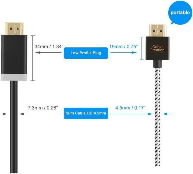 Alt view image 2 of 6 - Ultra Thin HDMI Cable Male to Male, CableCreation 3.3ft HDMI 2.0 High-Speed Slim Low Profile Cable, Support 3D, 4K@60Hz, Audio Return Channel(ARC) for PS4, PS5, X-Box, Nintendo Switch etc, Braided, 1M
